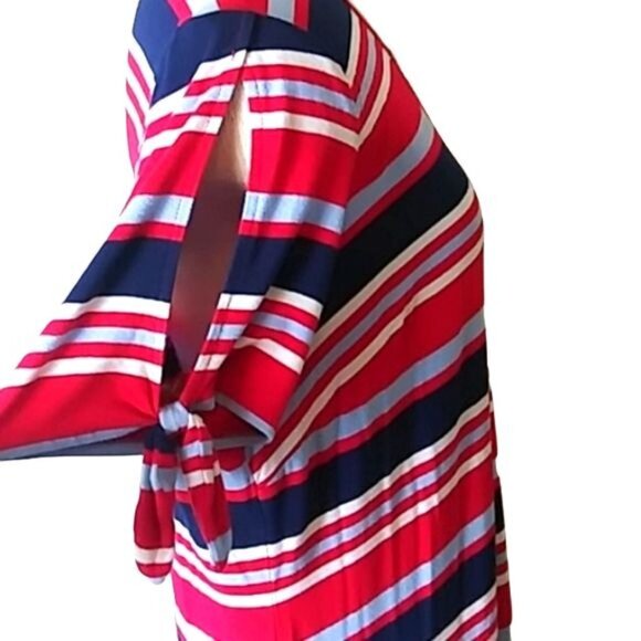 Westport Size Petite XL Dress Stripe Keyhole Front Tie-Knot Split Sleeves - Picture 5 of 9